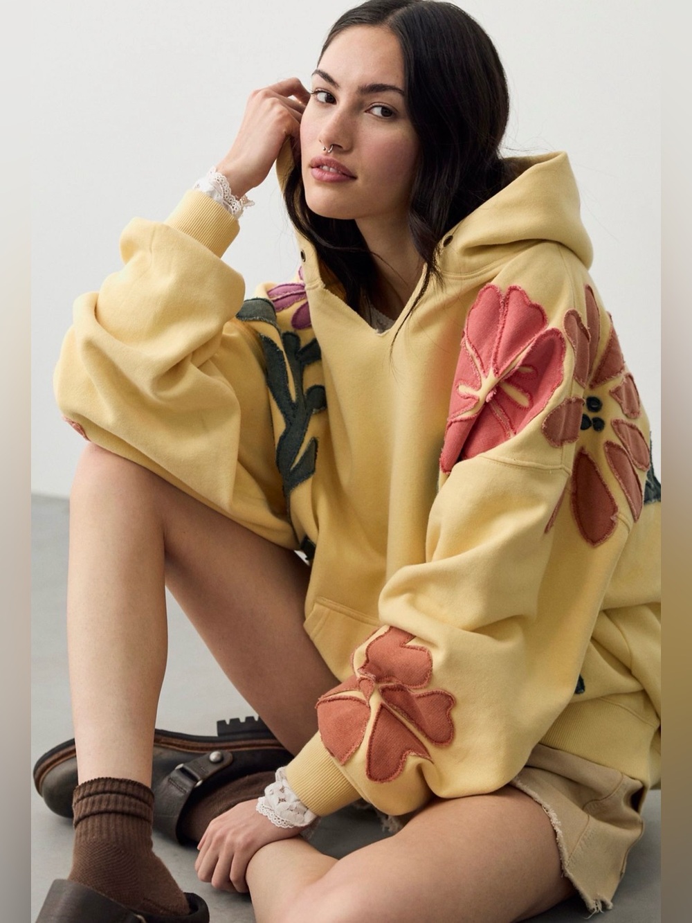 Free People It's A Vibe Flowers Hoodie We The Free Applique Sunlight Combo